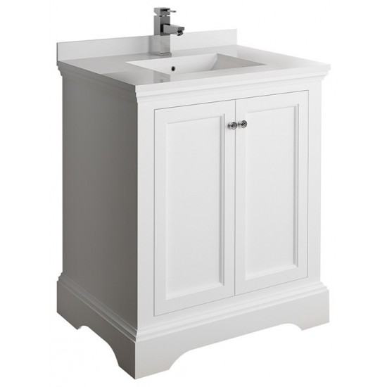 Fresca Windsor 30" Matte White Traditional Bathroom Cabinet w/ Top & Sink