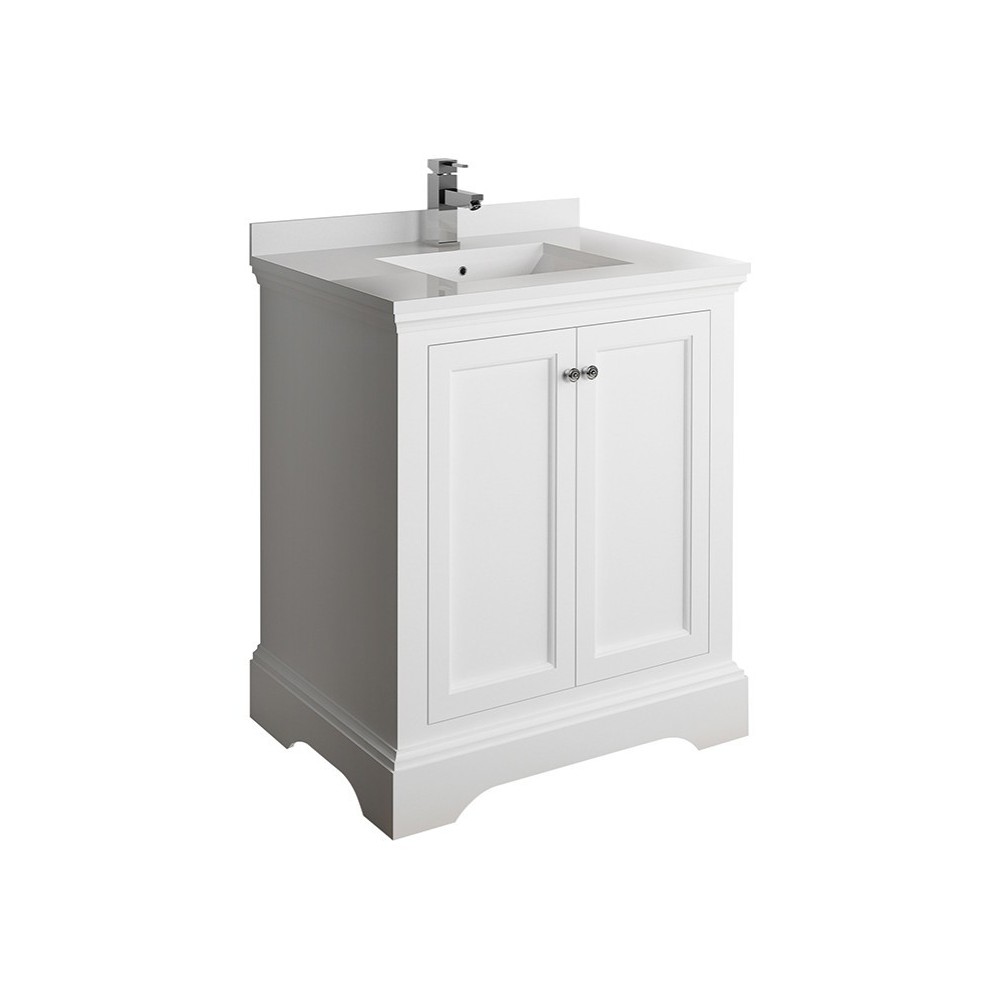 Fresca Windsor 30" Matte White Traditional Bathroom Cabinet w/ Top & Sink