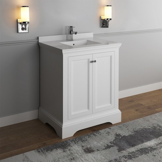 Fresca Windsor 30" Matte White Traditional Bathroom Cabinet w/ Top & Sink