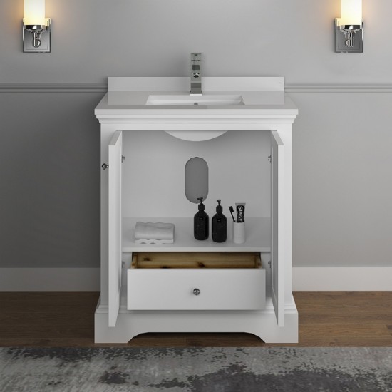 Fresca Windsor 30" Matte White Traditional Bathroom Cabinet w/ Top & Sink