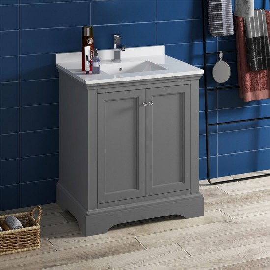 Fresca Windsor 30" Gray Textured Traditional Bathroom Cabinet w/ Top & Sink