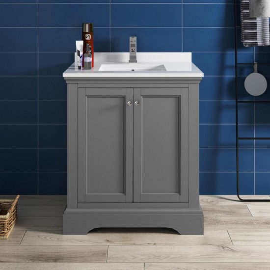 Fresca Windsor 30" Gray Textured Traditional Bathroom Cabinet w/ Top & Sink