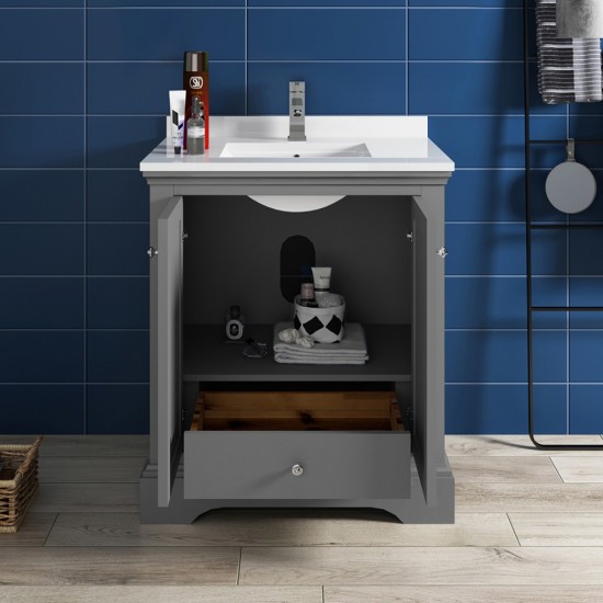 Fresca Windsor 30" Gray Textured Traditional Bathroom Cabinet w/ Top & Sink