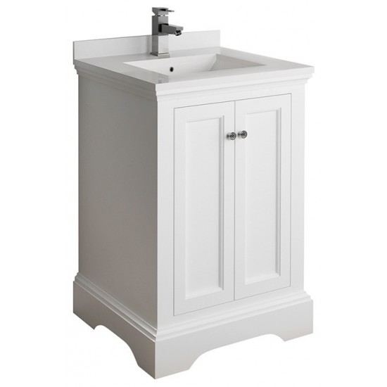 Fresca Windsor 24" Matte White Traditional Bathroom Cabinet w/ Top & Sink