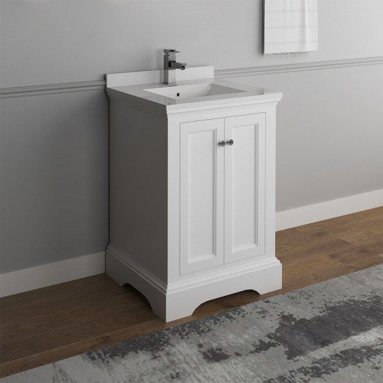 Fresca Windsor 24" Matte White Traditional Bathroom Cabinet w/ Top & Sink