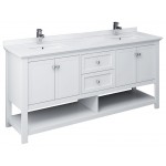 Manchester 72" White Traditional Double Sink Bathroom Cabinet w/ Top & Sinks