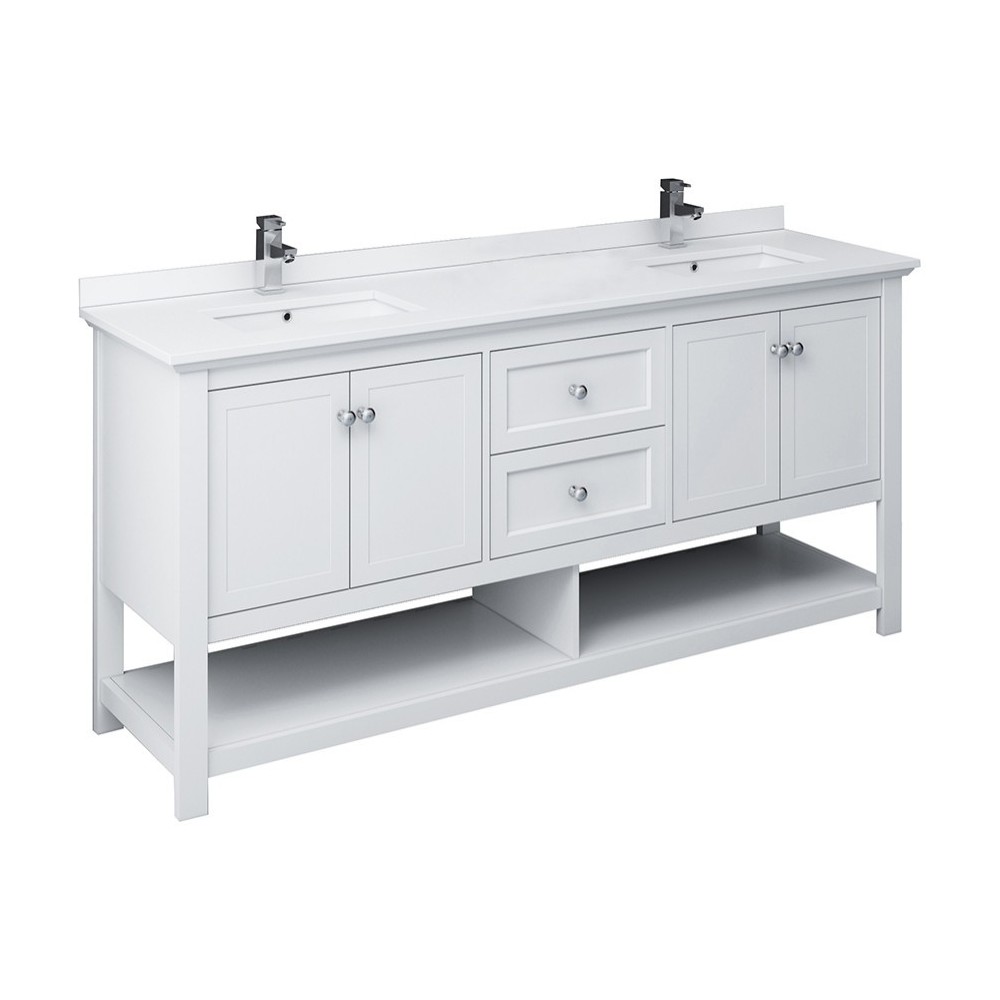 Manchester 72" White Traditional Double Sink Bathroom Cabinet w/ Top & Sinks