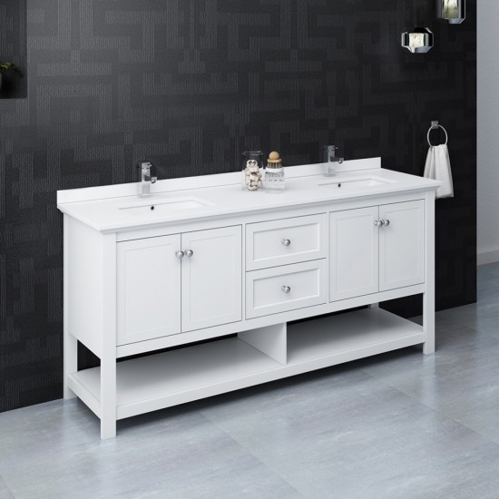 Manchester 72" White Traditional Double Sink Bathroom Cabinet w/ Top & Sinks