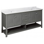 72 Gray Wood Veneer Traditional Double Sink Bathroom Cabinet w/ Top & Sinks