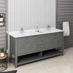 72 Gray Wood Veneer Traditional Double Sink Bathroom Cabinet w/ Top & Sinks