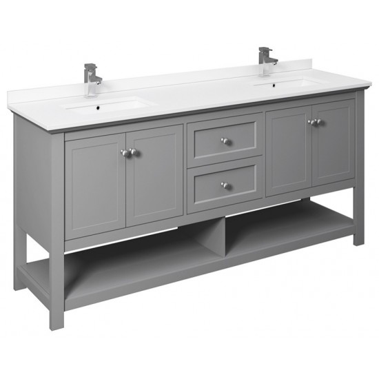 Manchester 72" Gray Traditional Double Sink Bathroom Cabinet w/ Top & Sinks