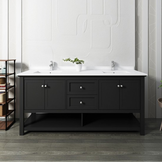 Manchester 72" Black Traditional Double Sink Bathroom Cabinet w/ Top & Sinks