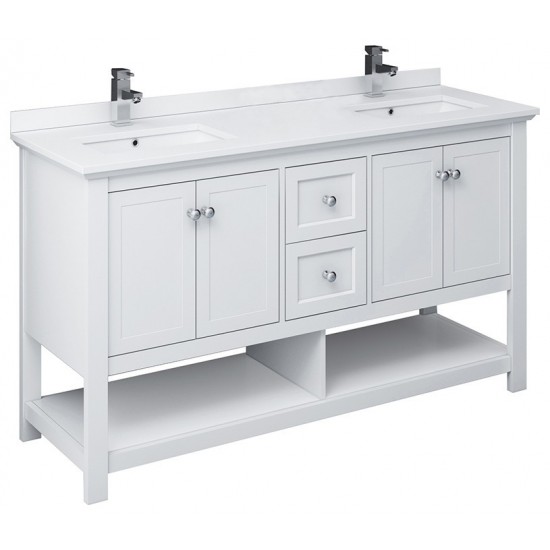 Manchester 60" White Traditional Double Sink Bathroom Cabinet w/ Top & Sinks