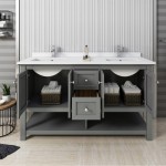 60 Gray Wood Veneer Traditional Double Sink Bathroom Cabinet w/ Top & Sinks