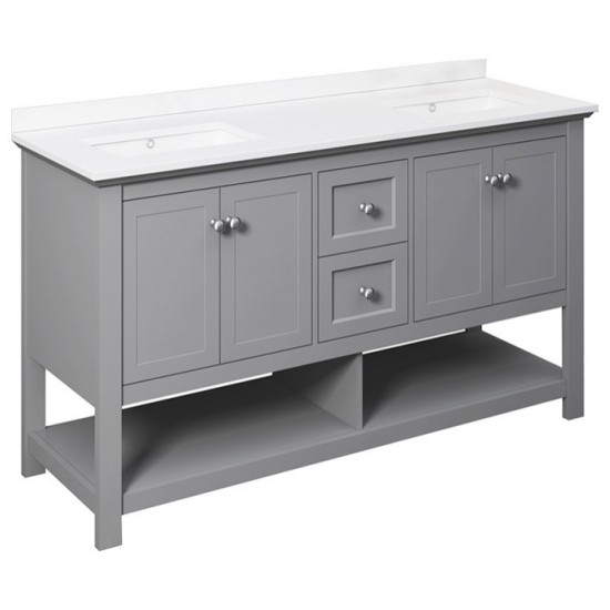 Manchester 60" Gray Traditional Double Sink Bathroom Cabinet w/ Top & Sinks