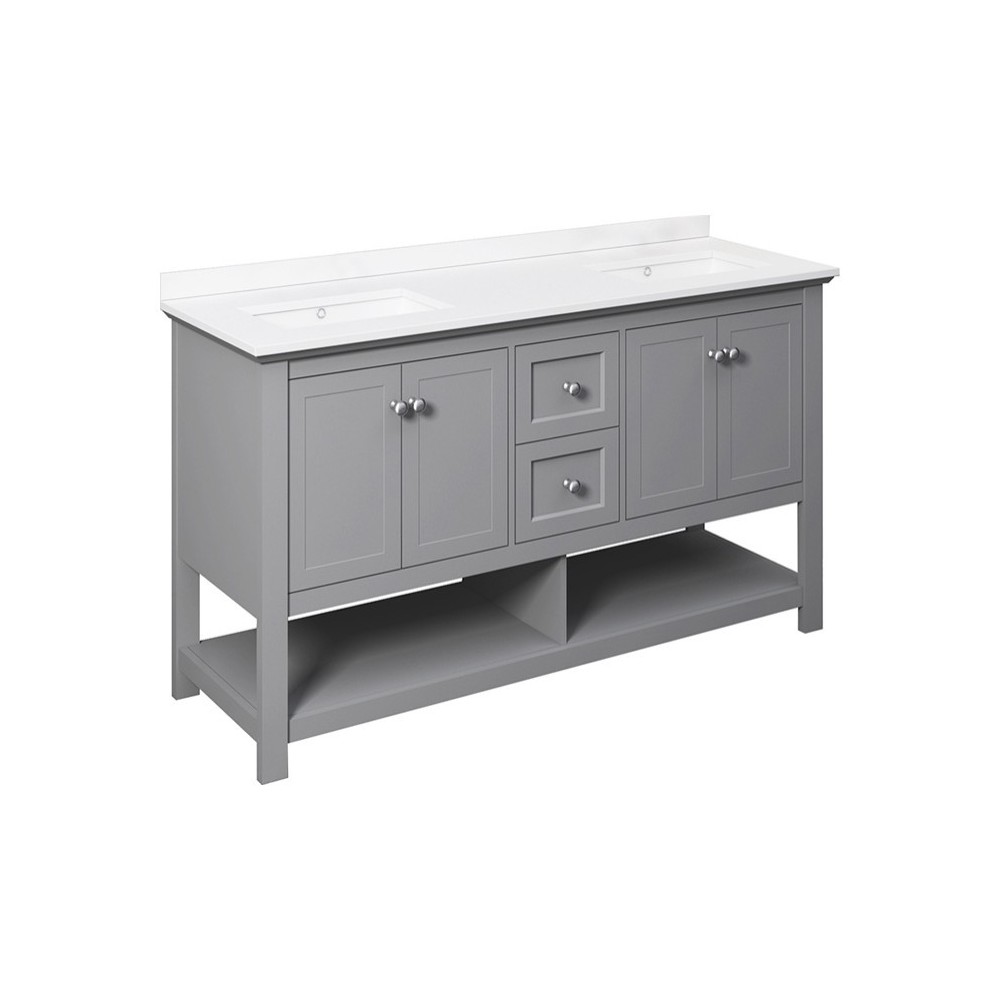 Manchester 60" Gray Traditional Double Sink Bathroom Cabinet w/ Top & Sinks