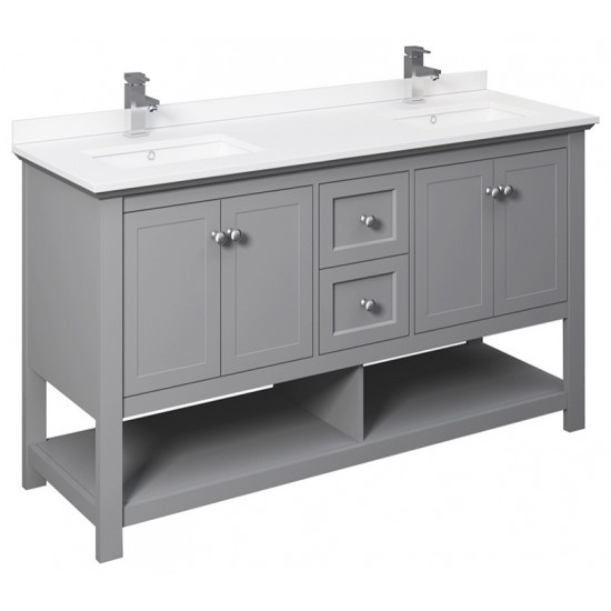 Manchester 60" Gray Traditional Double Sink Bathroom Cabinet w/ Top & Sinks