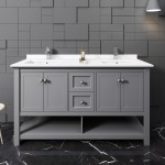 Manchester 60" Gray Traditional Double Sink Bathroom Cabinet w/ Top & Sinks