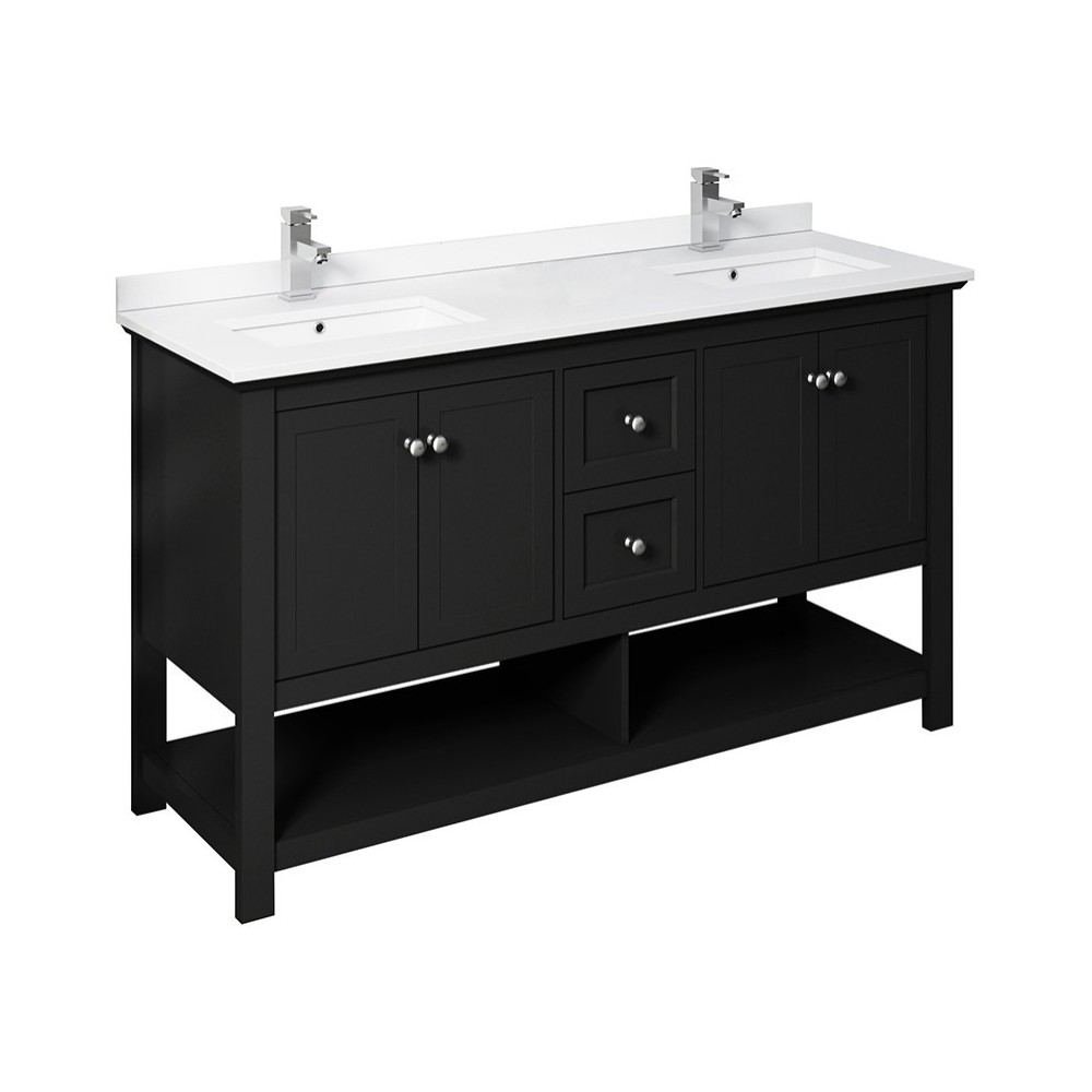 Manchester 60" Black Traditional Double Sink Bathroom Cabinet w/ Top & Sinks