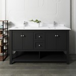 Manchester 60" Black Traditional Double Sink Bathroom Cabinet w/ Top & Sinks