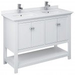 Manchester 48" White Traditional Double Sink Bathroom Cabinet w/ Top & Sinks