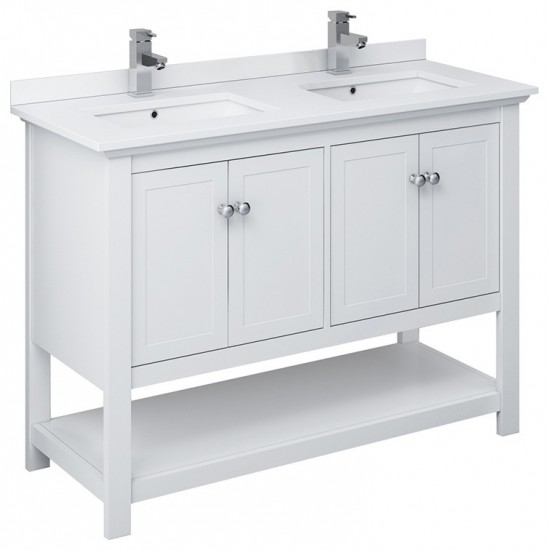 Manchester 48" White Traditional Double Sink Bathroom Cabinet w/ Top & Sinks