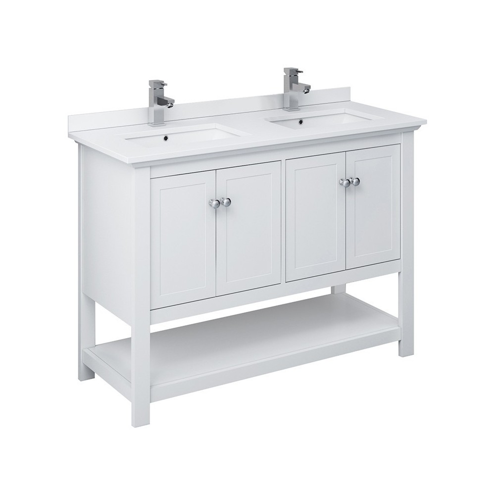 Manchester 48" White Traditional Double Sink Bathroom Cabinet w/ Top & Sinks