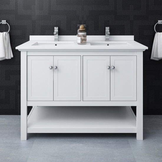 Manchester 48" White Traditional Double Sink Bathroom Cabinet w/ Top & Sinks