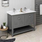 48 Gray Wood Veneer Traditional Double Sink Bathroom Cabinet w/ Top & Sinks