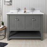 48 Gray Wood Veneer Traditional Double Sink Bathroom Cabinet w/ Top & Sinks