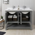 48 Gray Wood Veneer Traditional Double Sink Bathroom Cabinet w/ Top & Sinks