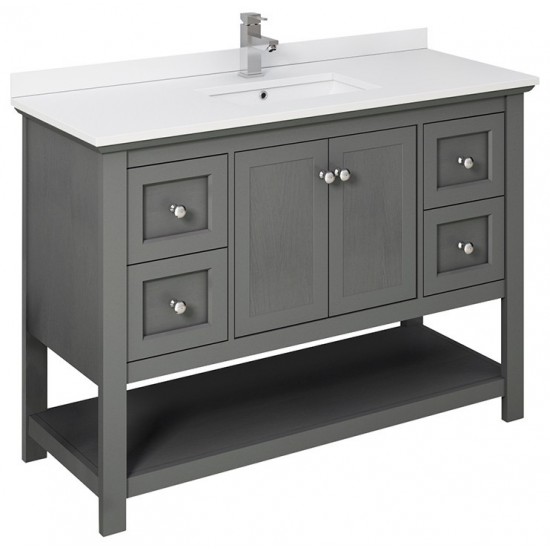 Manchester Regal 48" Gray Wood Veneer Traditional Bathroom Cabinet w/ Top & Sink