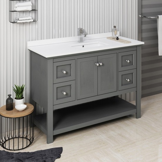 Manchester Regal 48" Gray Wood Veneer Traditional Bathroom Cabinet w/ Top & Sink