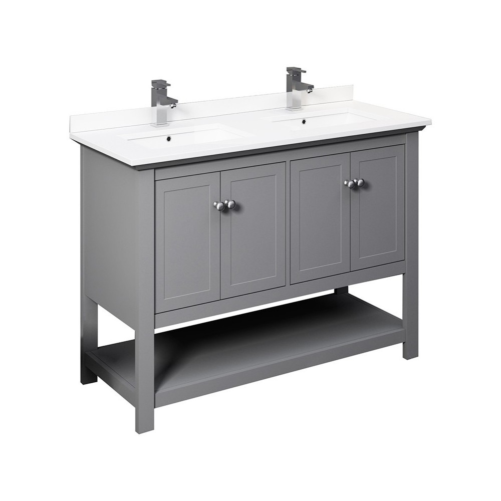 Manchester 48" Gray Traditional Double Sink Bathroom Cabinet w/ Top & Sinks