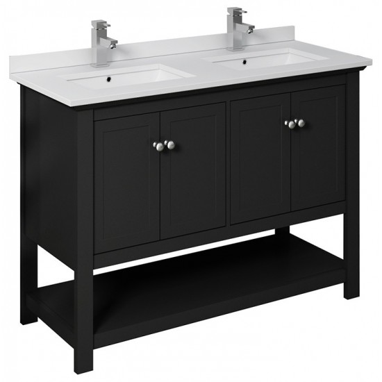 Manchester 48" Black Traditional Double Sink Bathroom Cabinet w/ Top & Sinks