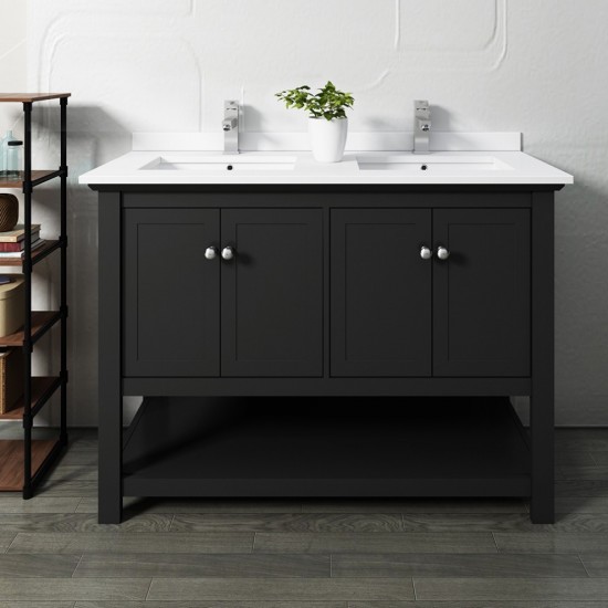 Manchester 48" Black Traditional Double Sink Bathroom Cabinet w/ Top & Sinks