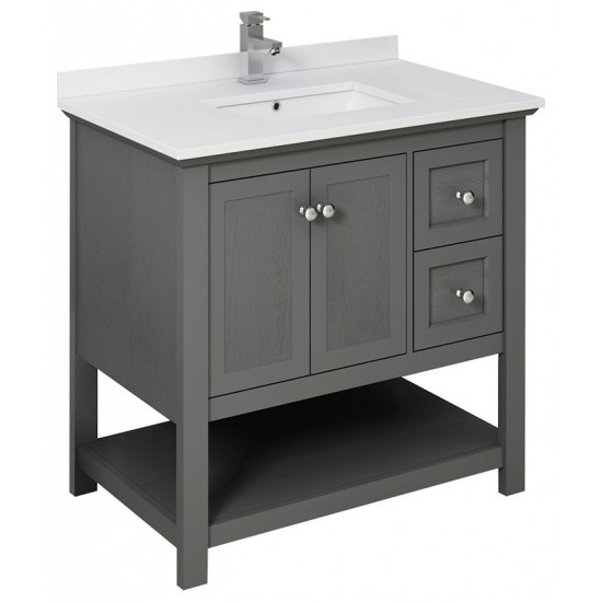 Manchester Regal 36" Gray Wood Veneer Traditional Bathroom Cabinet w/ Top & Sink