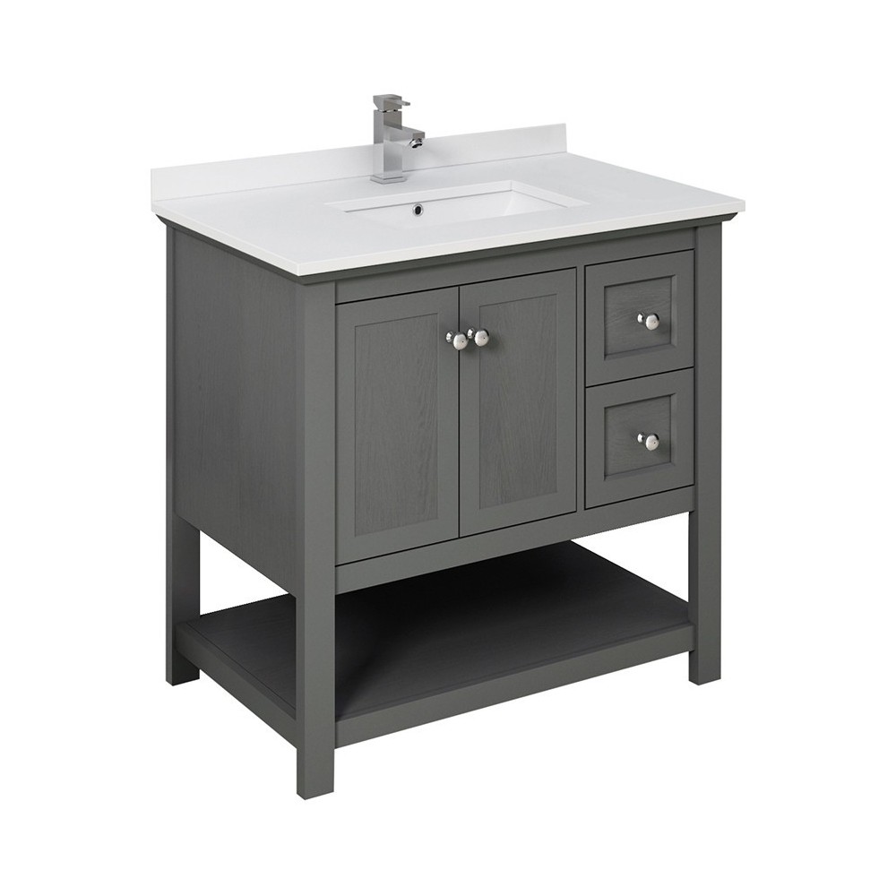 Manchester Regal 36" Gray Wood Veneer Traditional Bathroom Cabinet w/ Top & Sink