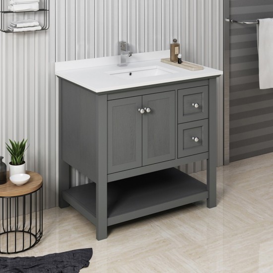 Manchester Regal 36" Gray Wood Veneer Traditional Bathroom Cabinet w/ Top & Sink