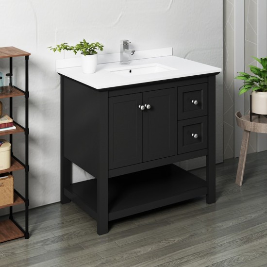 Fresca Manchester 36" Black Traditional Bathroom Cabinet w/ Top & Sink