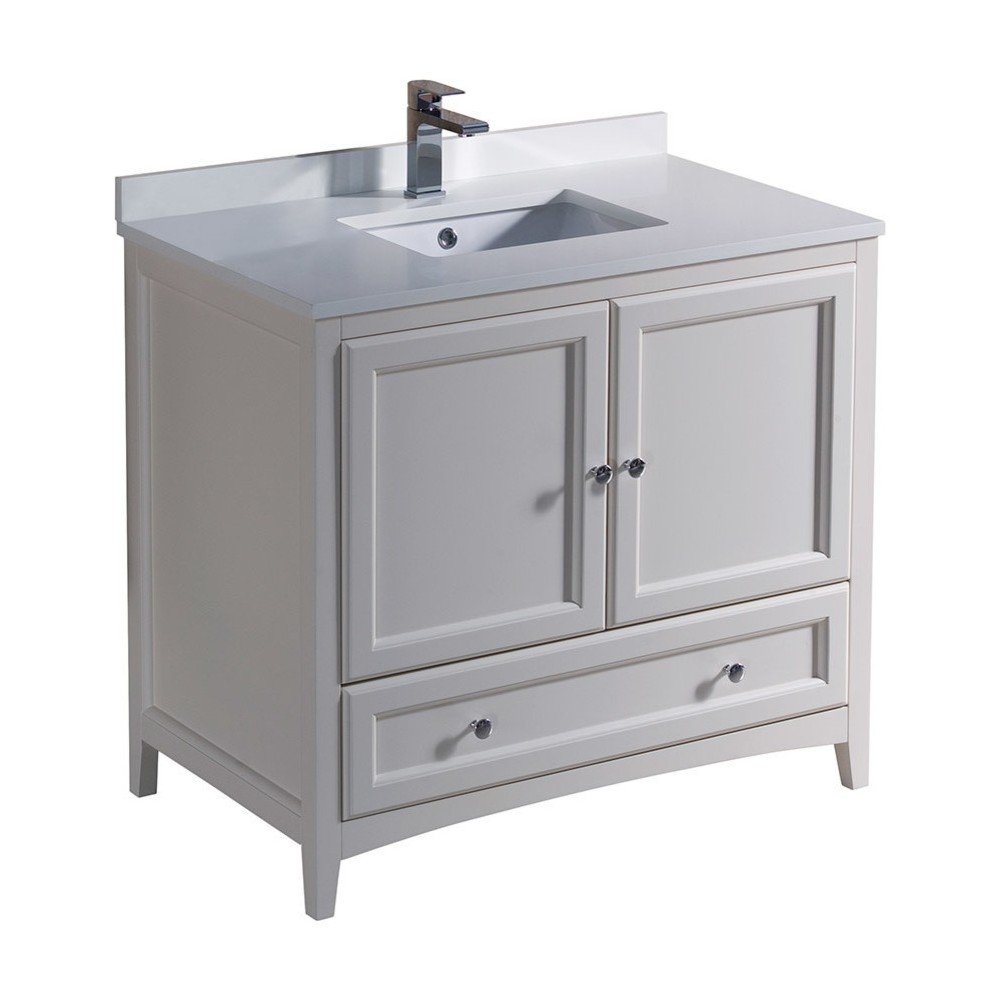 Fresca Oxford 36" Antique White Traditional Bathroom Cabinet w/ Top & Sink