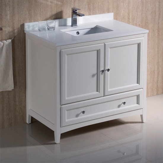 Fresca Oxford 36" Antique White Traditional Bathroom Cabinet w/ Top & Sink