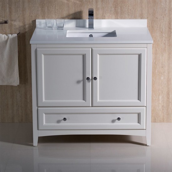 Fresca Oxford 36" Antique White Traditional Bathroom Cabinet w/ Top & Sink