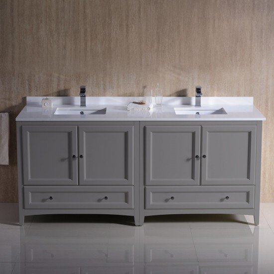 72 Gray Traditional Dbl Sink Bathroom Cabinets, Top & Sinks, FCB20-3636GR-CWH-U