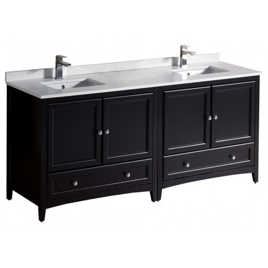 72 Espresso Traditional Dbl Sink Bathroom Cabinets, Top, Sinks