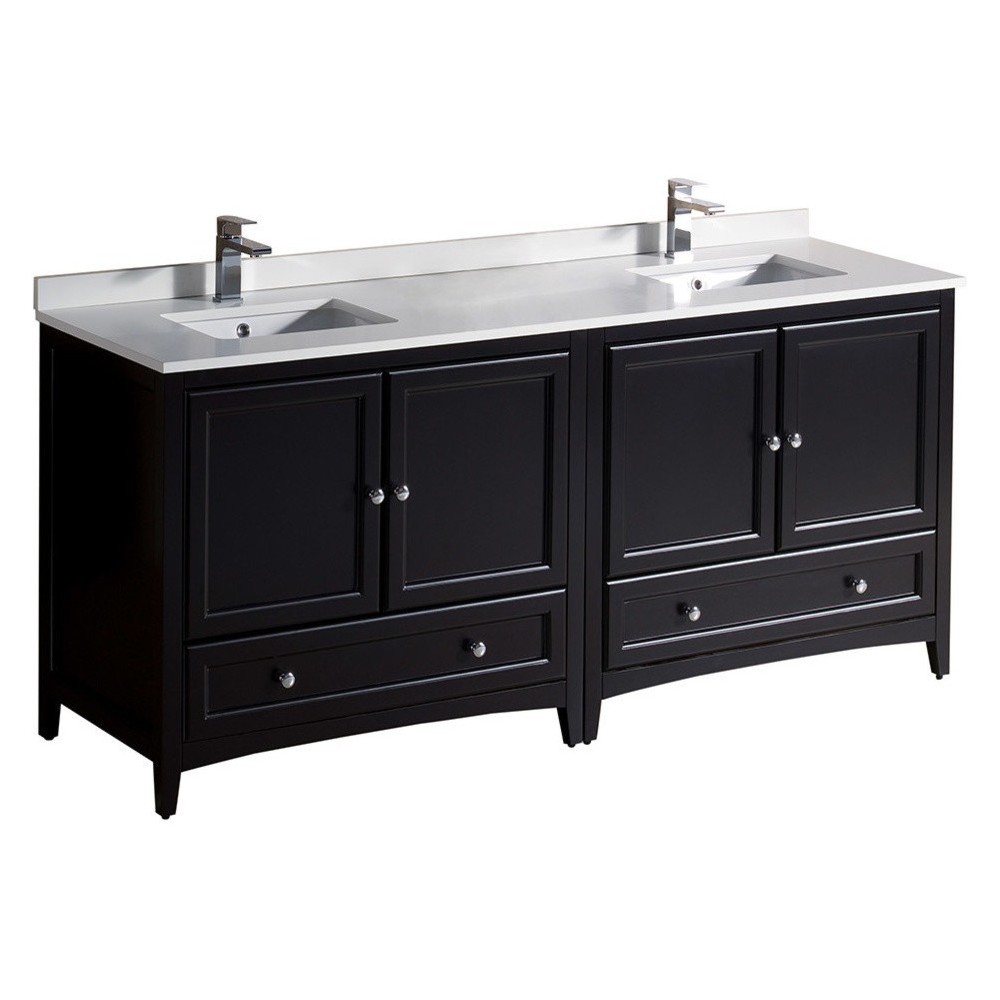 72 Espresso Traditional Dbl Sink Bathroom Cabinets, Top, Sinks