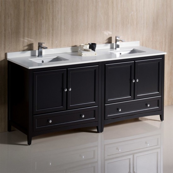 72 Espresso Traditional Dbl Sink Bathroom Cabinets, Top, Sinks