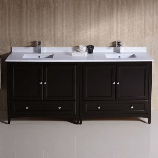 72 Espresso Traditional Dbl Sink Bathroom Cabinets, Top, Sinks