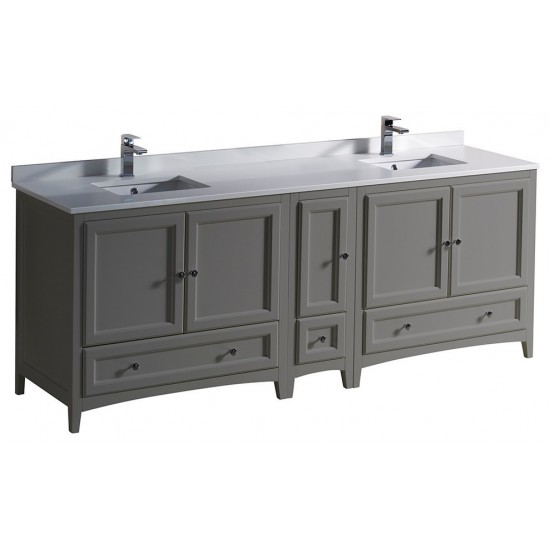 Fresca Oxford 84" Gray Traditional Double Sink Bathroom Cabinets w/ Top & Sinks