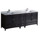 Oxford 84" Espresso Traditional Double Sink Bathroom Cabinets w/ Top & Sinks